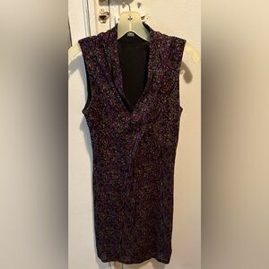 Kenneth Cole Reaction Black and Purple Midi Dress